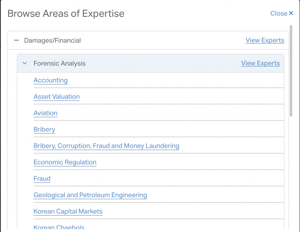 Browse area of expertise